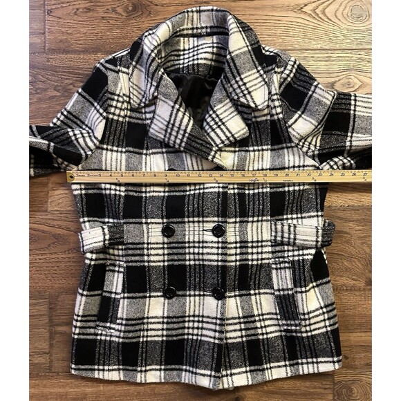George Womens Pea Coat 2X 18-20 Black White Plaid Double Breasted Single Vent - Picture 5 of 8
